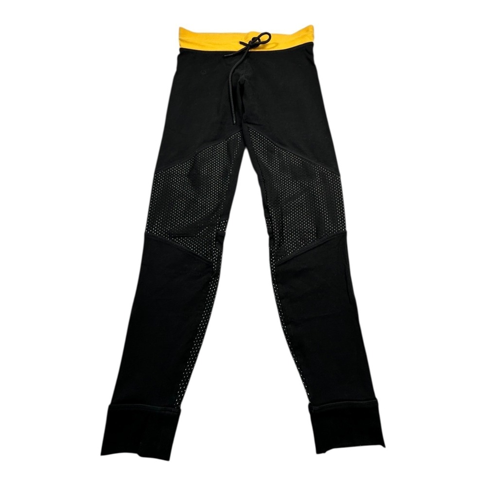 PINK Victoria's‎ Secret Yoga Leggings Black Yellow Mesh Logo Women's Medium
